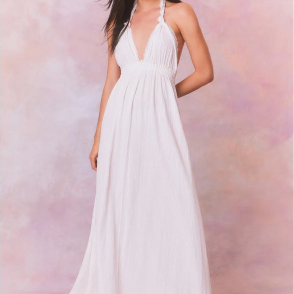 LoveShackFancy White Halter Maxi Gown